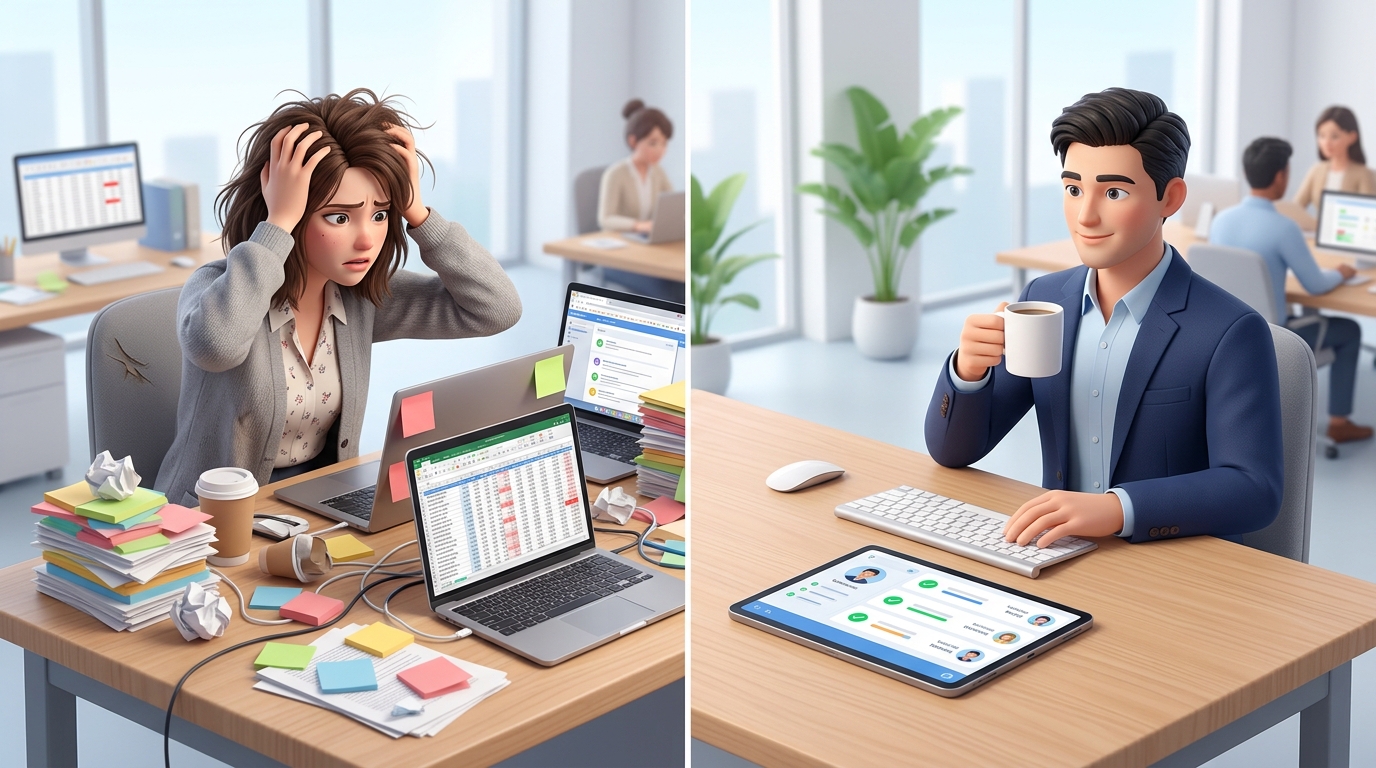 Sales manager missing an important call from a client against a background of charts