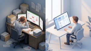 Financial loss chart due to staff errors and automation icons