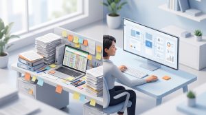 Business manager analyzing efficiency and process automation charts