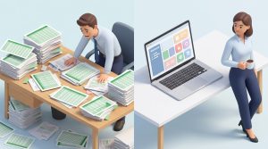 Businessman trying to handle many tasks simultaneously in chaos